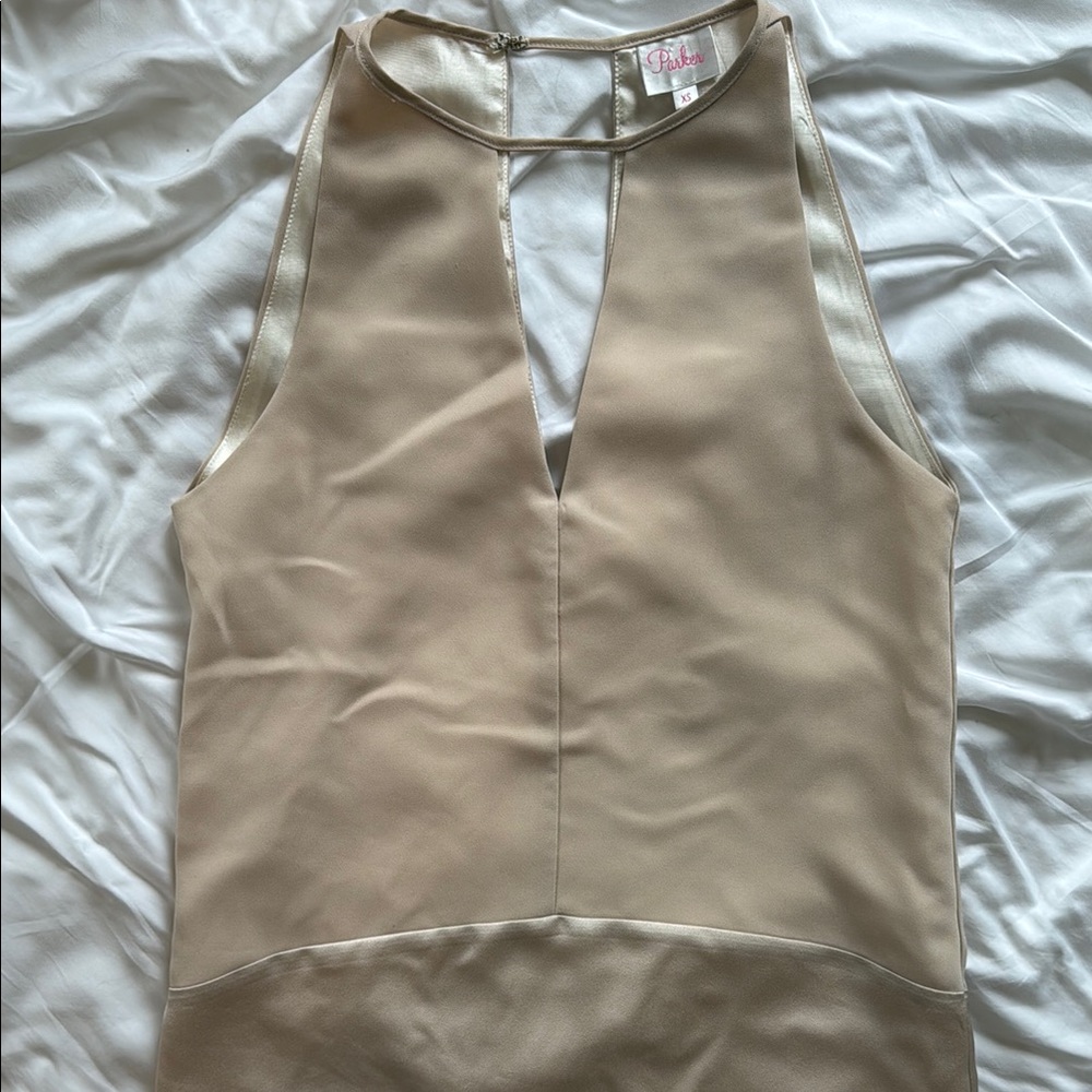 Parker Tan Sheath Dress Halter Sleeveless Cocktail